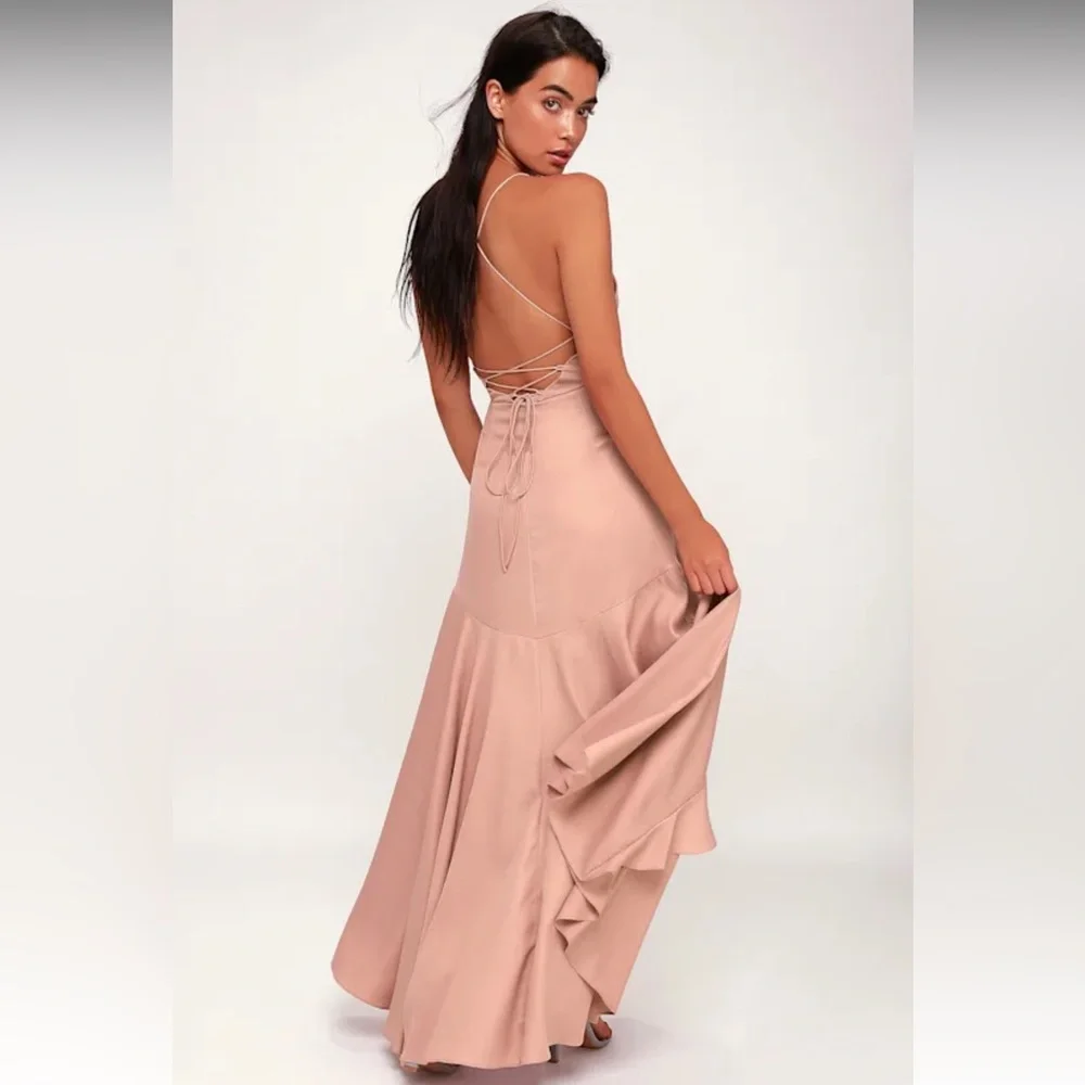 Selmah Mauve Ruffled Lace-Up Maxi Dress size Small - Picture 2 of 3